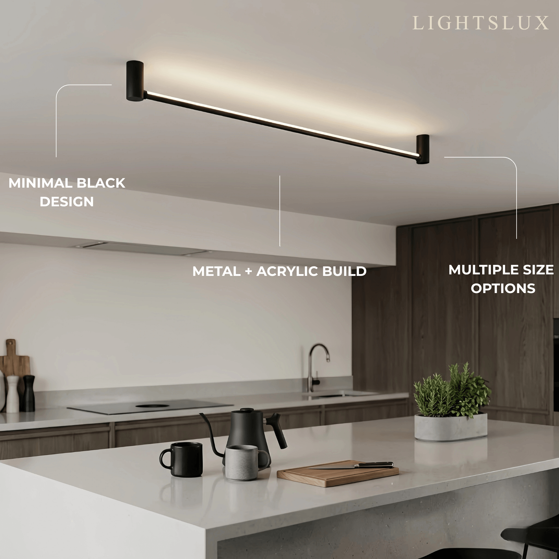 Modern Linear Ceiling Light - Black Metal / Acrylic for Living Room - Flindria
