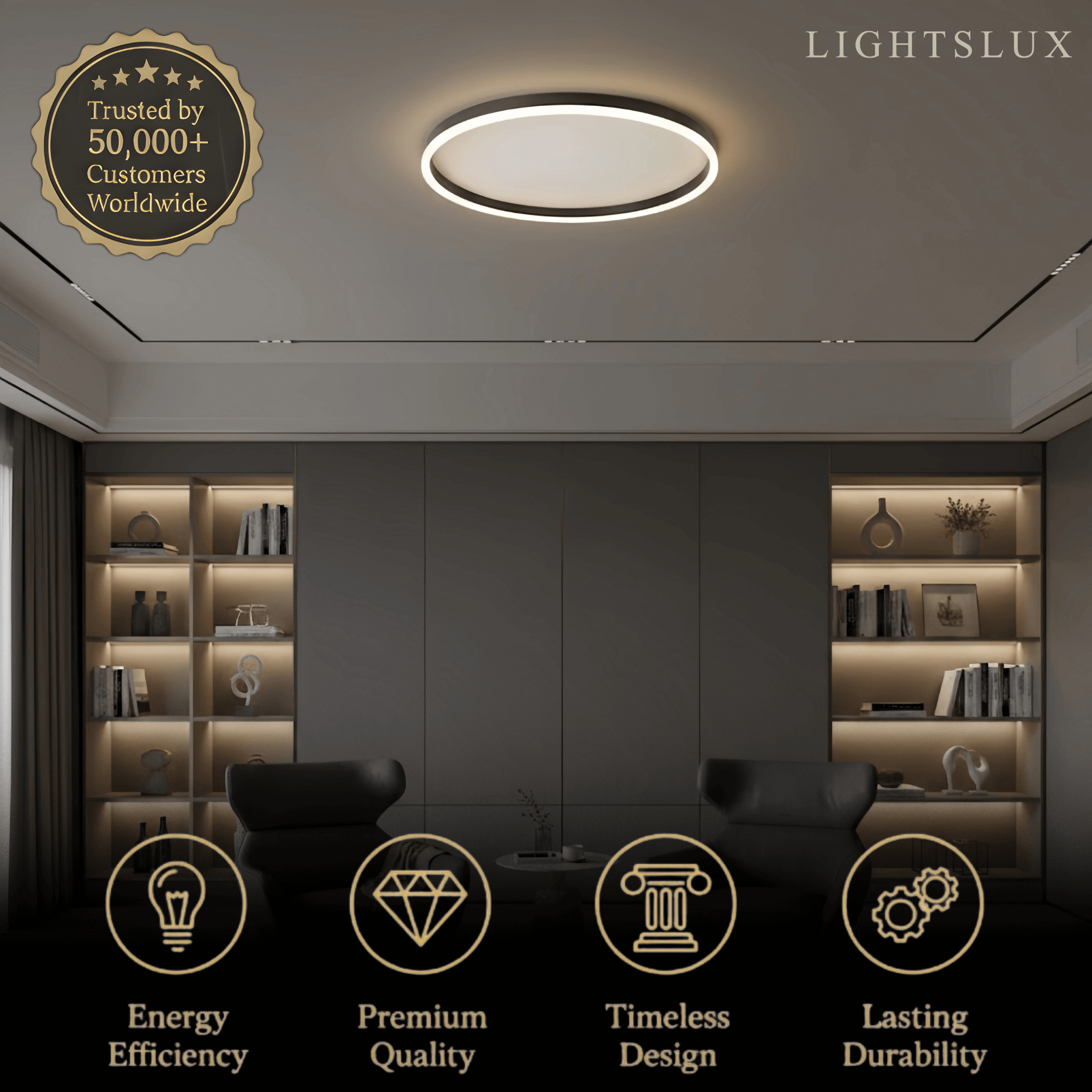 Modern Ring Flush Mount Ceiling Light – Black Metal Lamp Bedroom - Flindria
