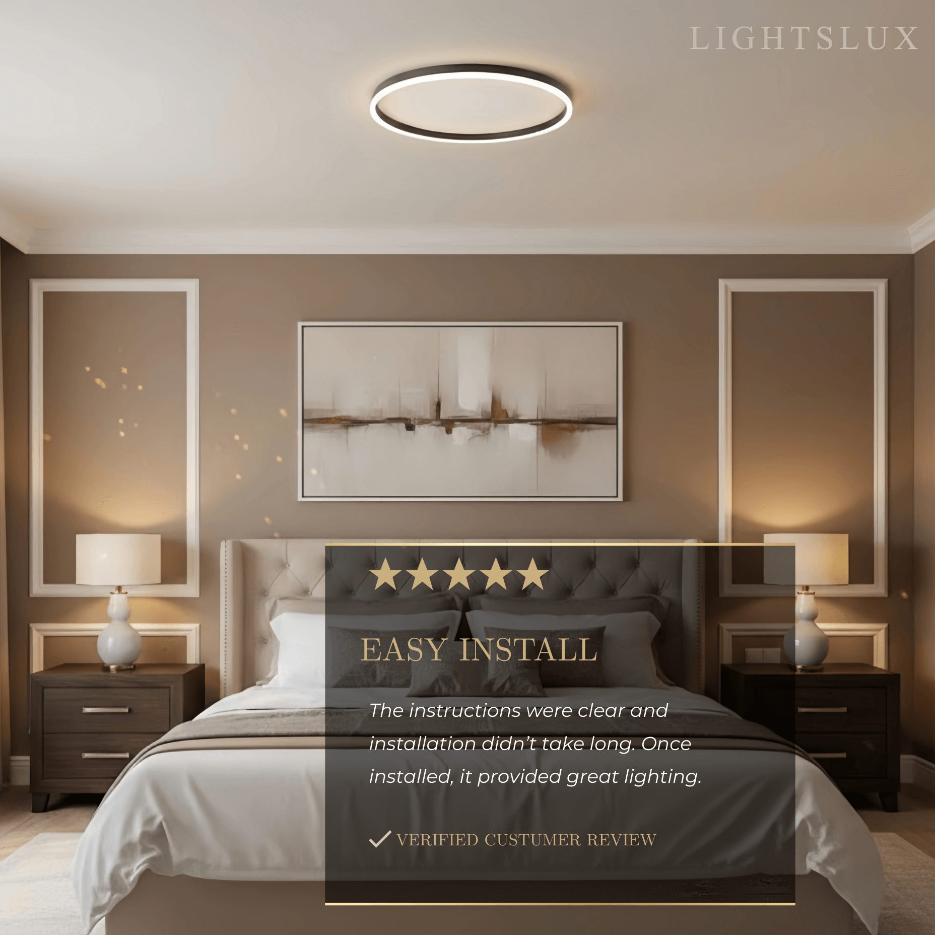 Modern Ring Flush Mount Ceiling Light – Black Metal Lamp Bedroom - Flindria