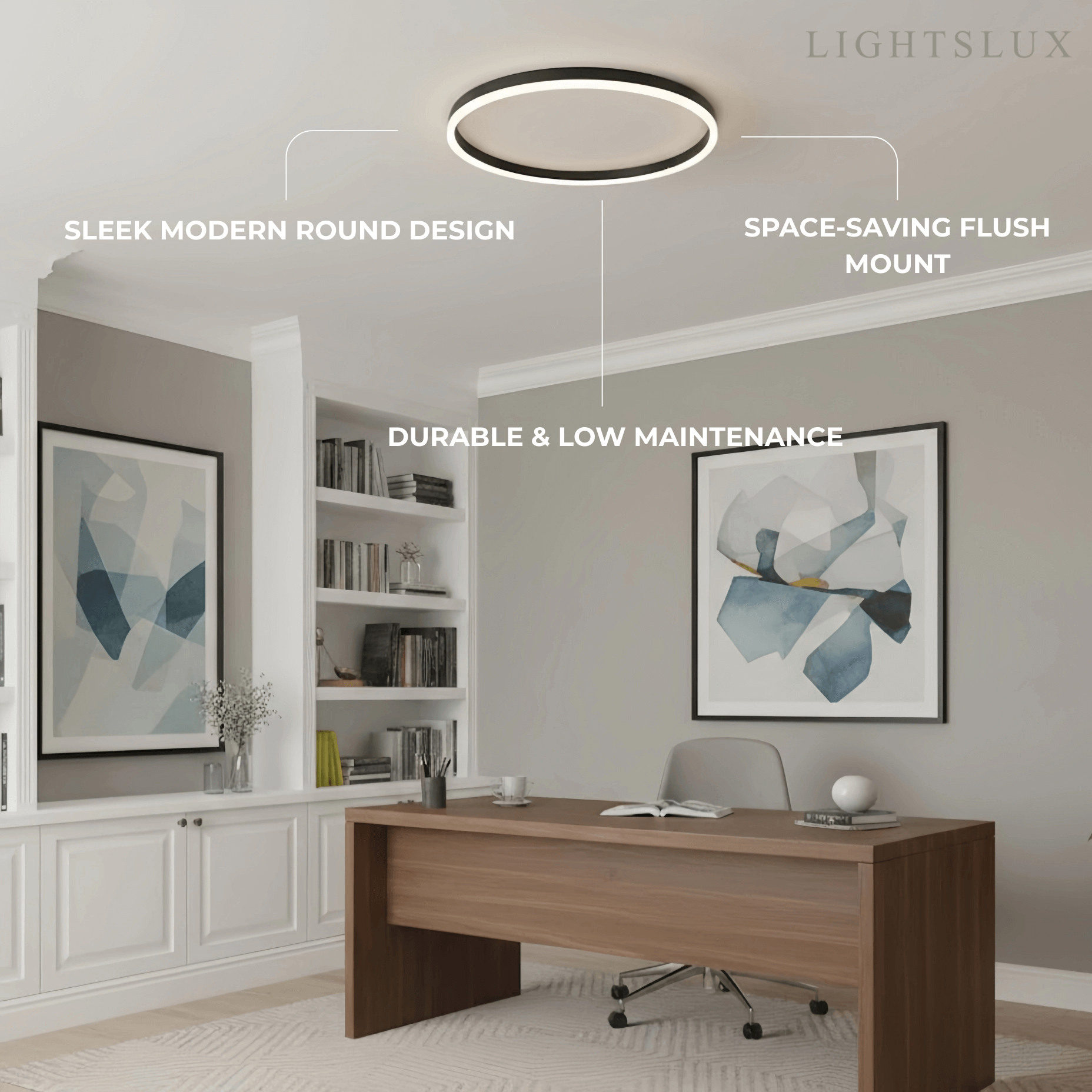 Modern Ring Flush Mount Ceiling Light – Black Metal Lamp Bedroom - Flindria
