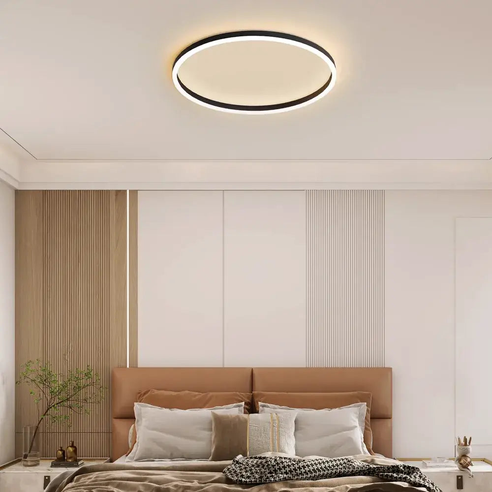 Modern Ring Flush Mount Ceiling Light – Black Metal Lamp Bedroom - Flindria