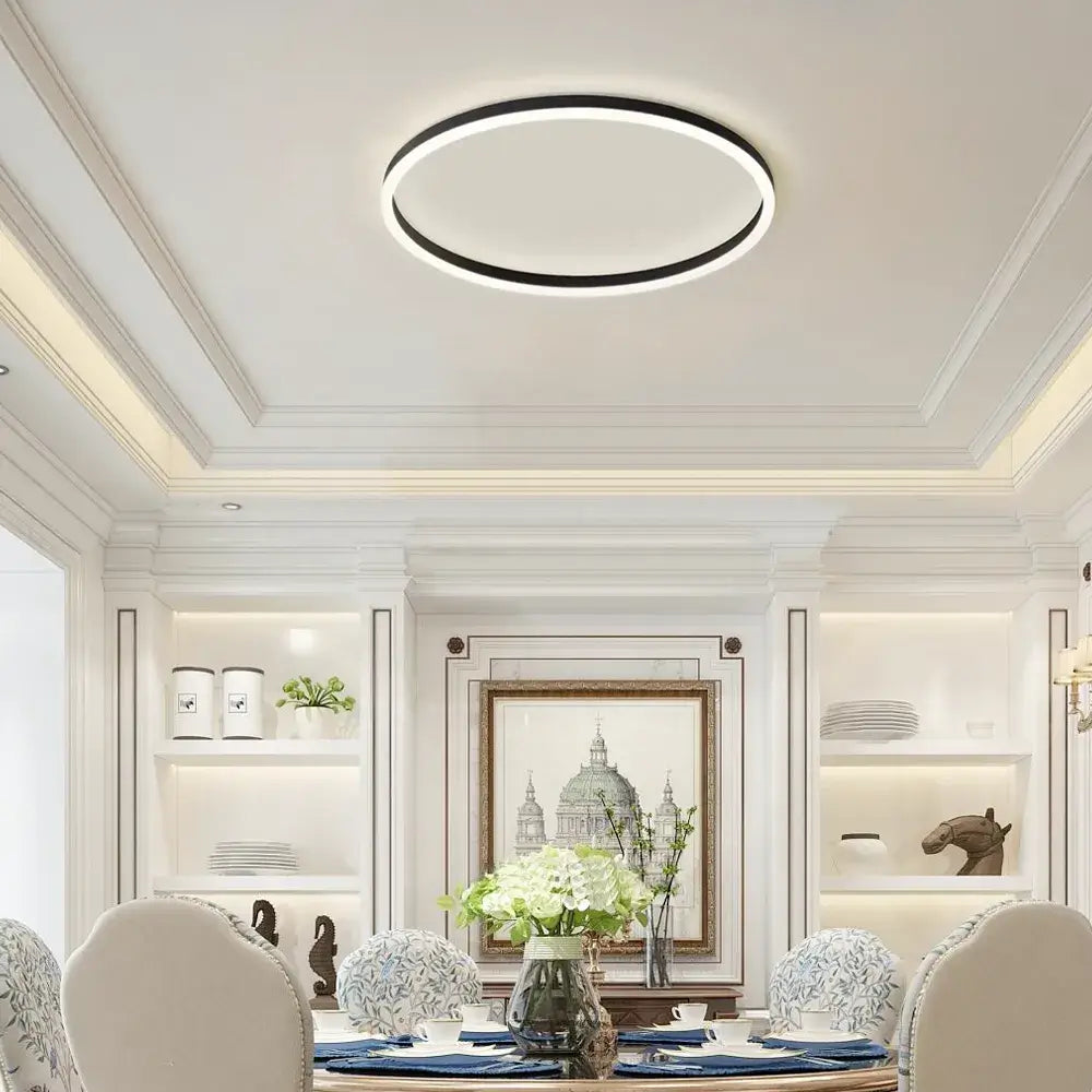 Modern Ring Flush Mount Ceiling Light – Black Metal Lamp Bedroom - Flindria