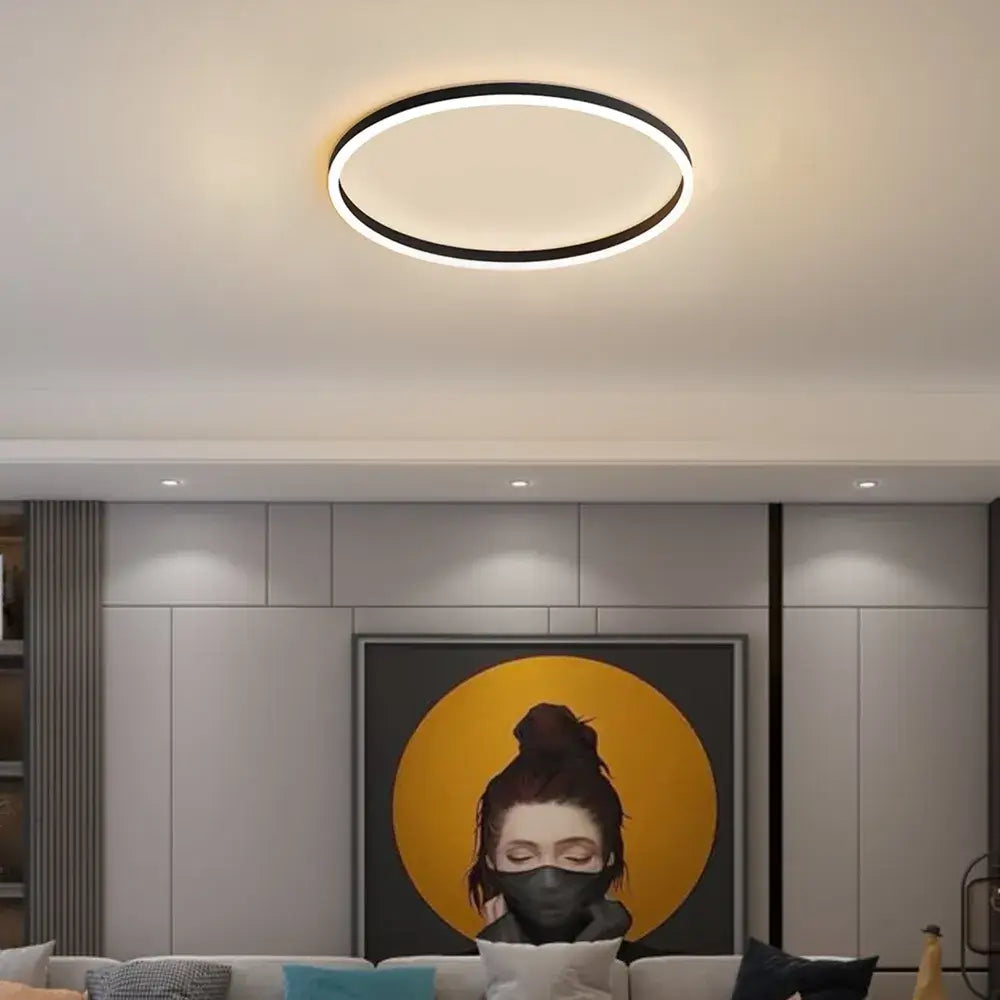 Modern Ring Flush Mount Ceiling Light – Black Metal Lamp Bedroom - Flindria