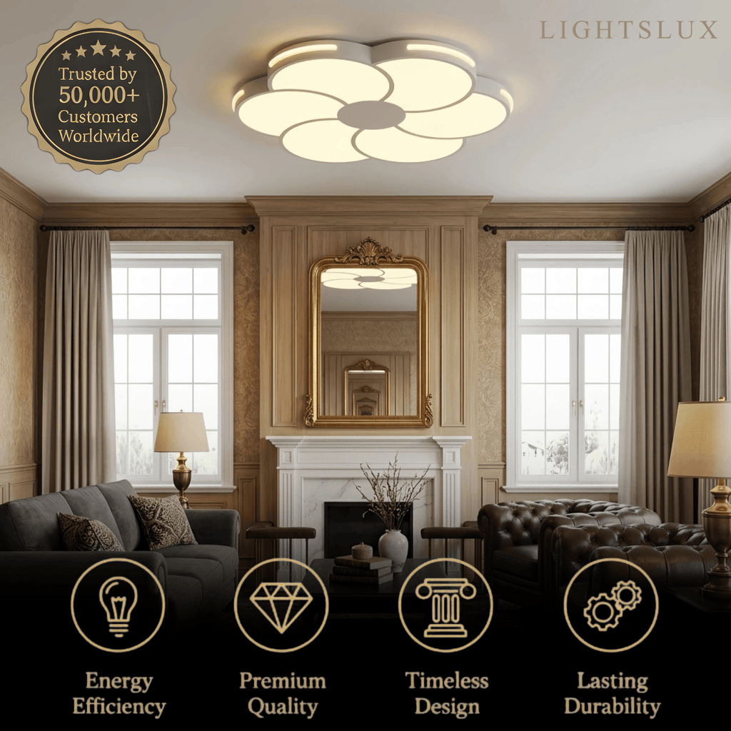 Modern Flower Dimmable Ceiling Light — White Metal & Acrylic Floral Design for Bedroom - Flindria