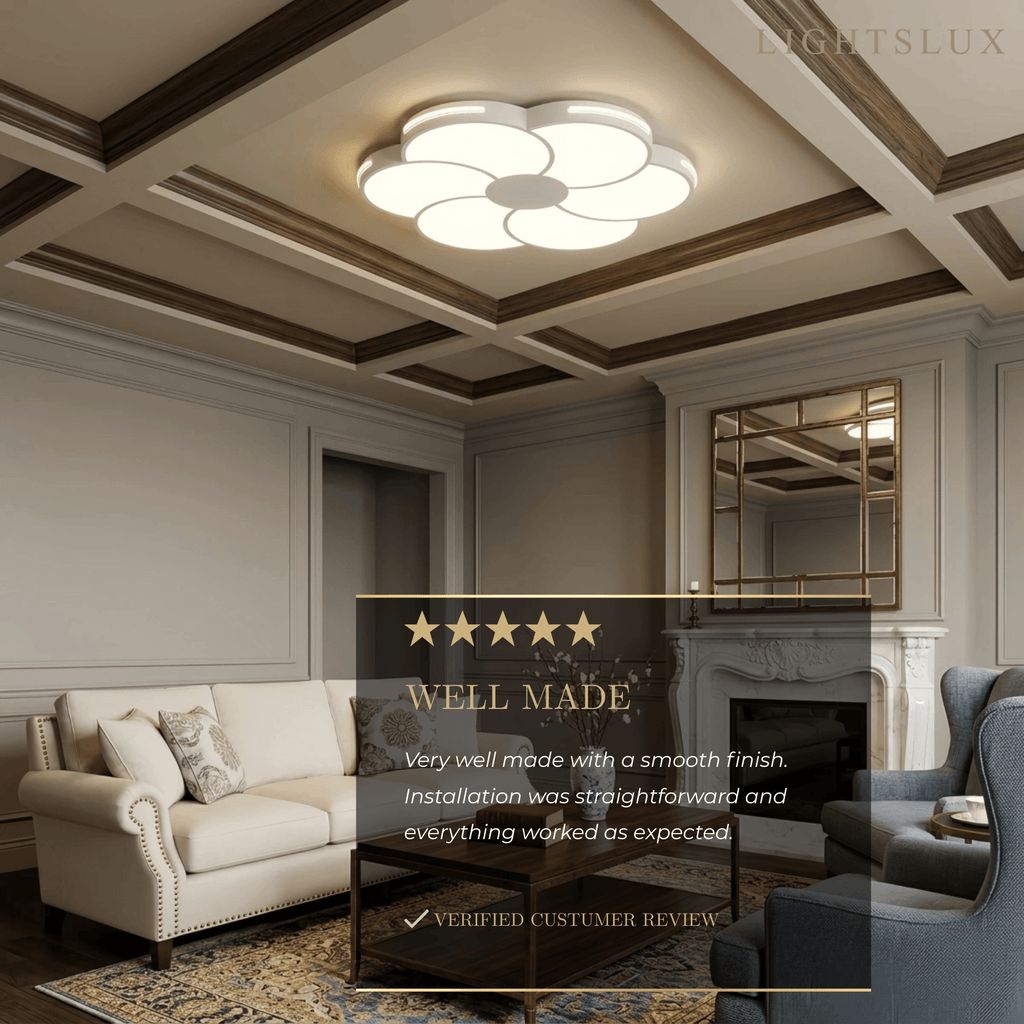 Modern Flower Dimmable Ceiling Light — White Metal & Acrylic Floral Design for Bedroom - Flindria
