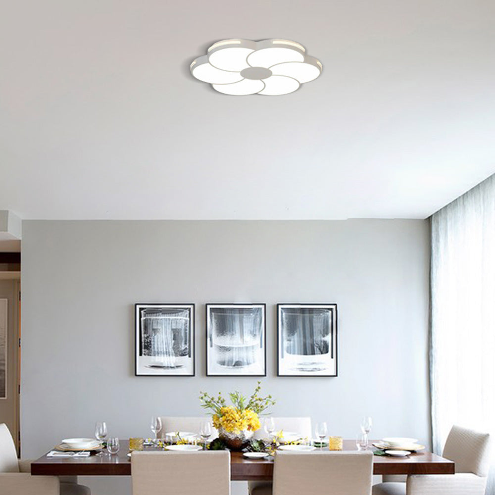 Modern Flower Dimmable Ceiling Light — White Metal & Acrylic Floral Design for Bedroom - Flindria