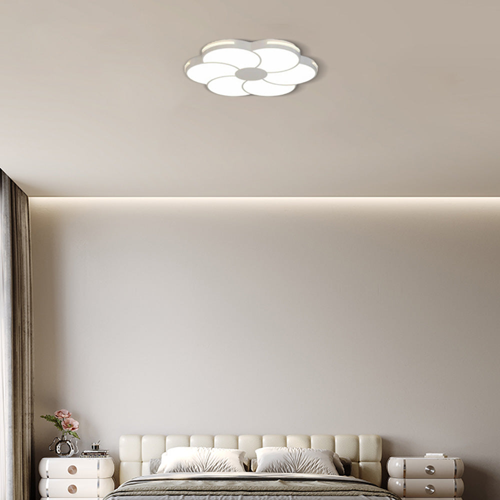 Modern Flower Dimmable Ceiling Light — White Metal & Acrylic Floral Design for Bedroom - Flindria
