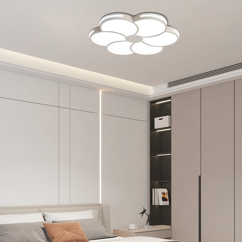 Modern Flower Dimmable Ceiling Light — White Metal & Acrylic Floral Design for Bedroom - Flindria