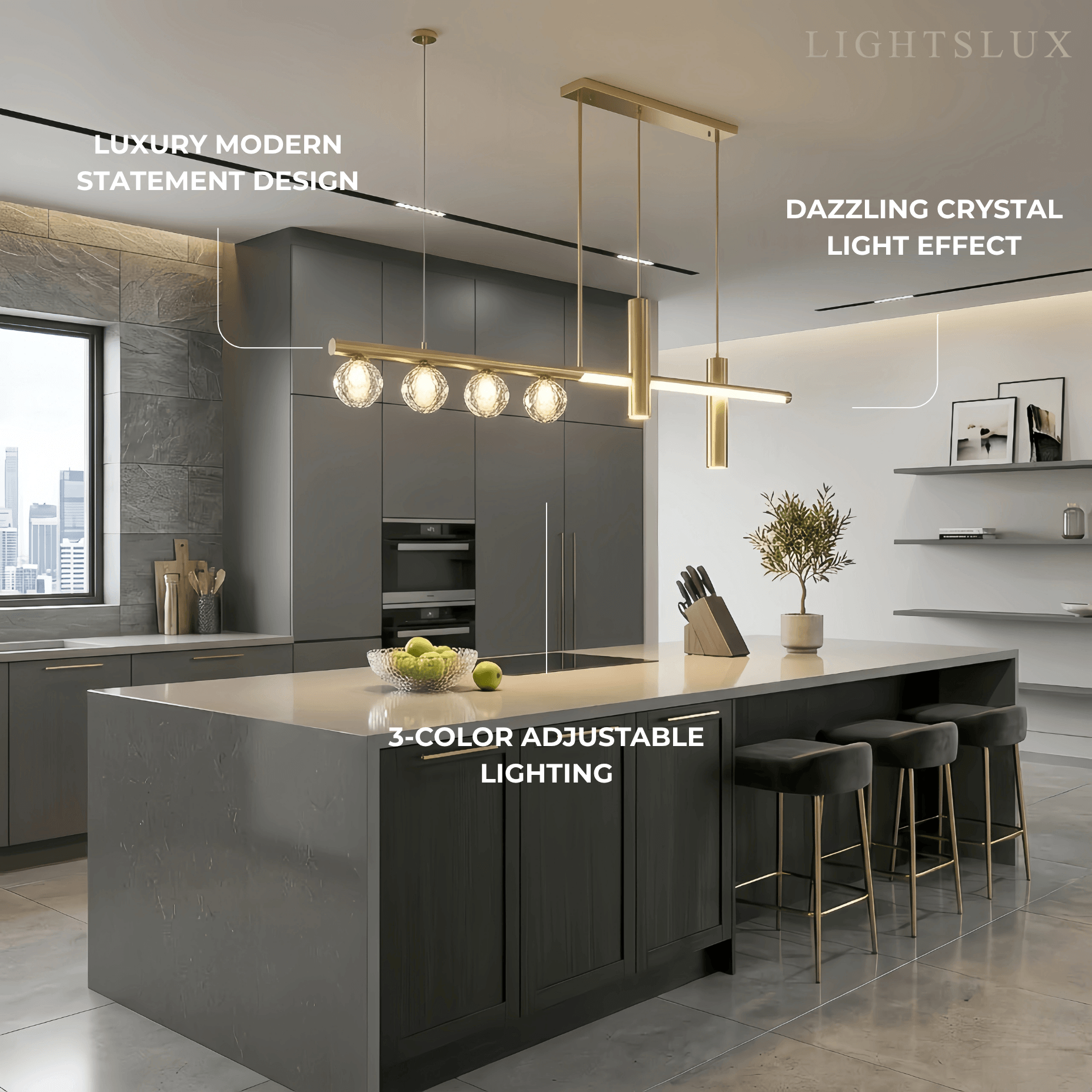 Lámpara colgante moderna de cristal – Lujo en metal dorado y cristal LED para comedor - Flindria