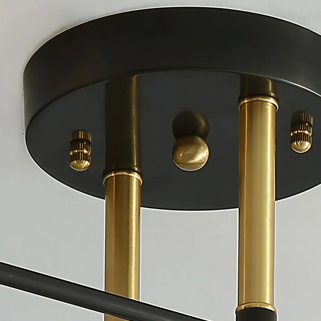 ダイニングルーム用のモダングローブ天井照明 — 黒＆金の金属／ガラスフラッシュマウント フリンドリア