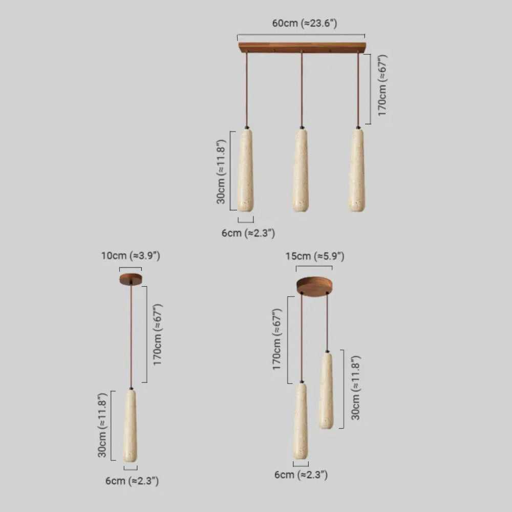 Modern Pendant Light — Natural Wood & Stone Cylinder for Dining Room - Flindria