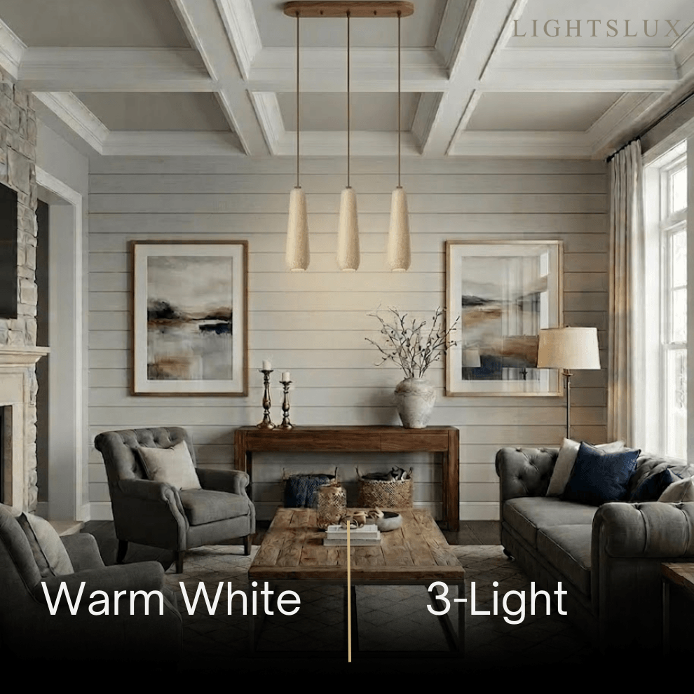 Modern Pendant Light — Natural Wood & Stone Cylinder for Dining Room - Flindria