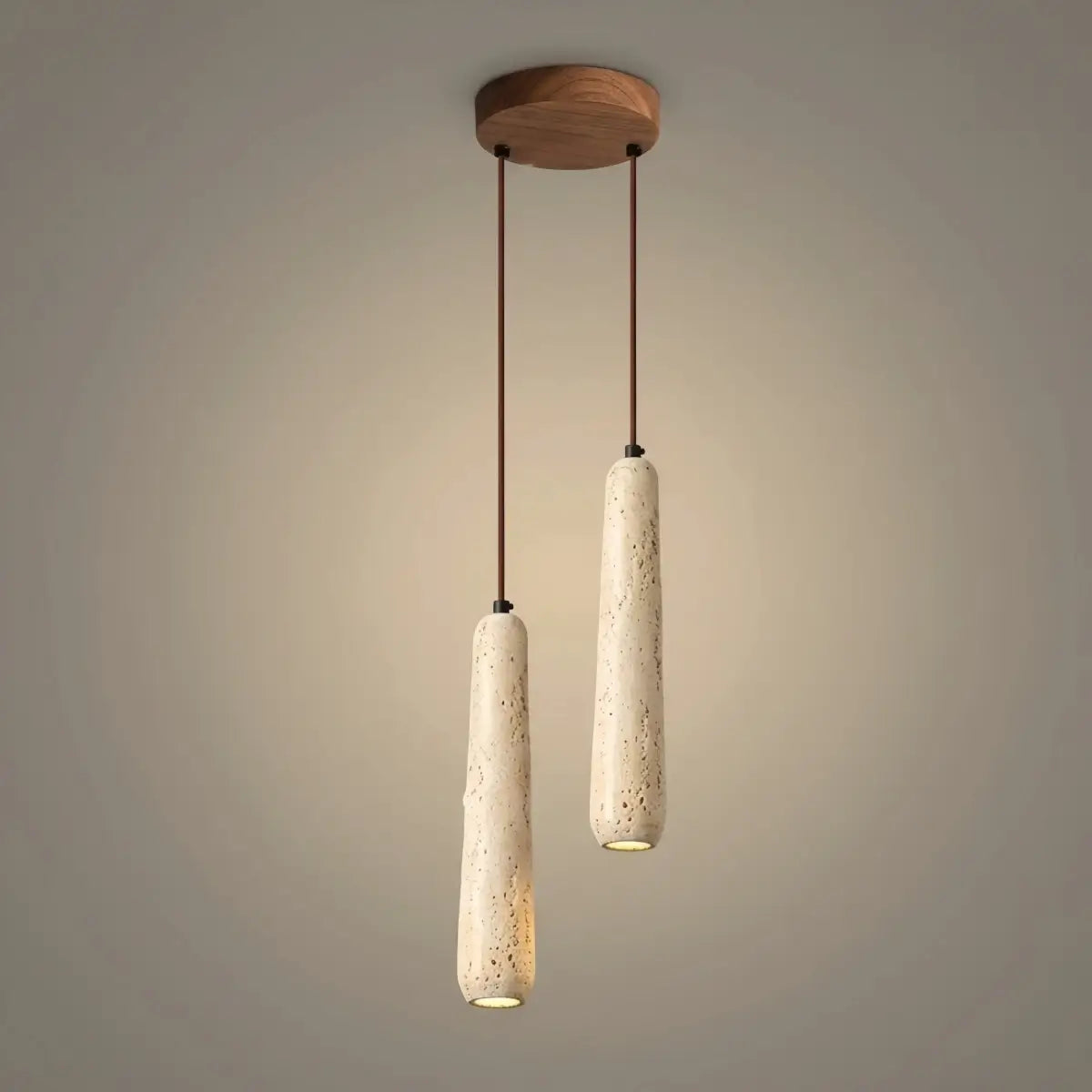 Modern Pendant Light — Natural Wood & Stone Cylinder for Dining Room - Flindria