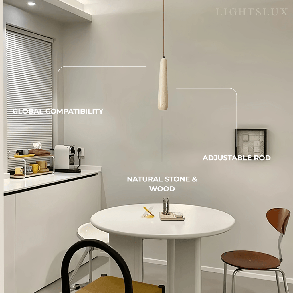 Modern Pendant Light — Natural Wood & Stone Cylinder for Dining Room - Flindria