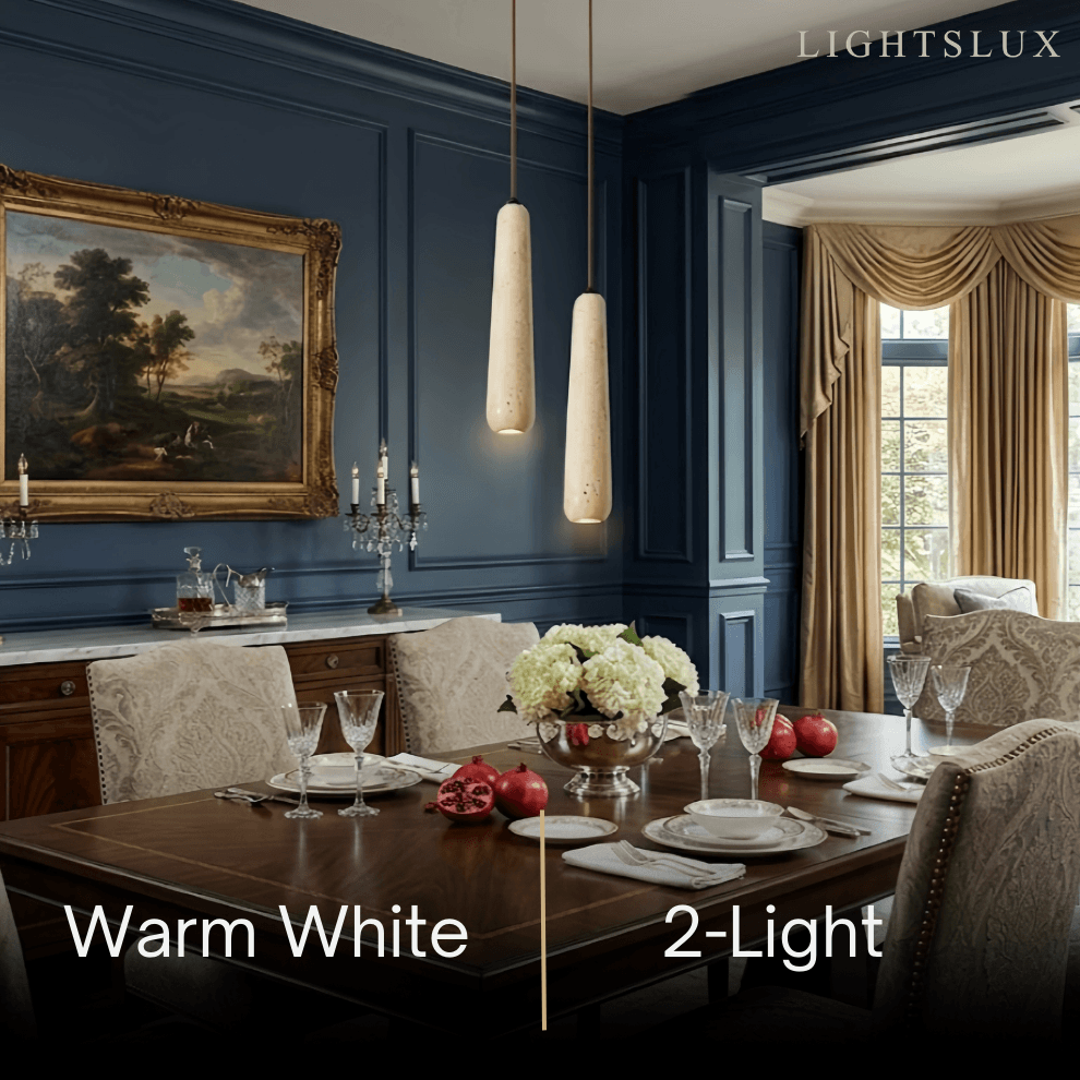 Modern Pendant Light — Natural Wood & Stone Cylinder for Dining Room - Flindria