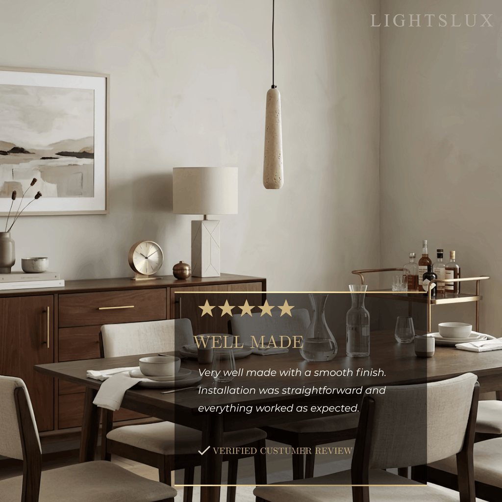 Modern Pendant Light — Natural Wood & Stone Cylinder for Dining Room - Flindria