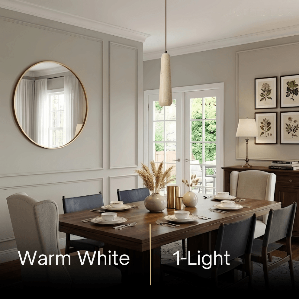 Modern Pendant Light — Natural Wood & Stone Cylinder for Dining Room - Flindria