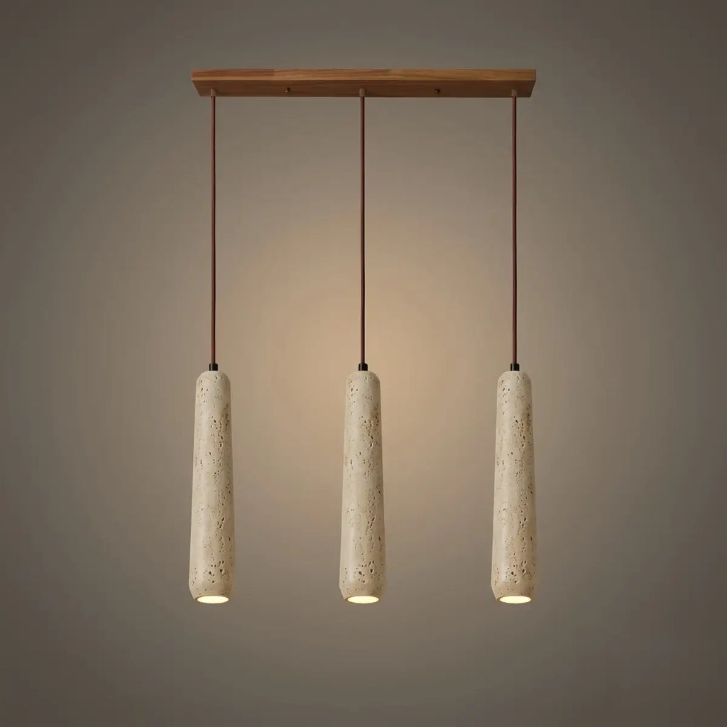 Modern Pendant Light — Natural Wood & Stone Cylinder for Dining Room - Flindria