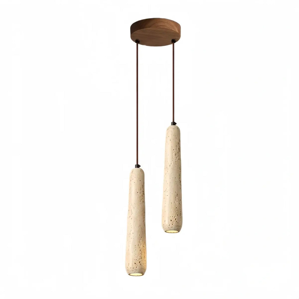 Modern Pendant Light — Natural Wood & Stone Cylinder for Dining Room - Flindria