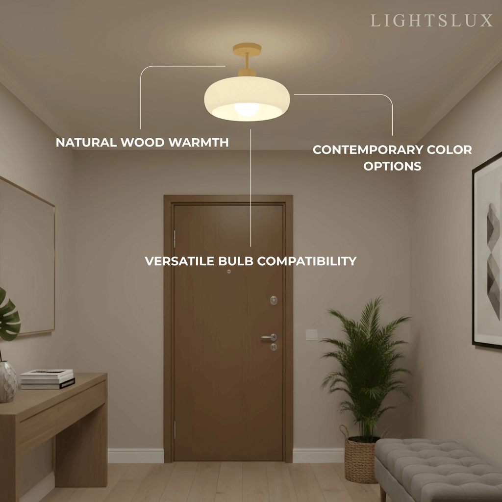 Modern Glass LED Ceiling Light – Orange/White Wood Bedroom/Hallway - Flindria