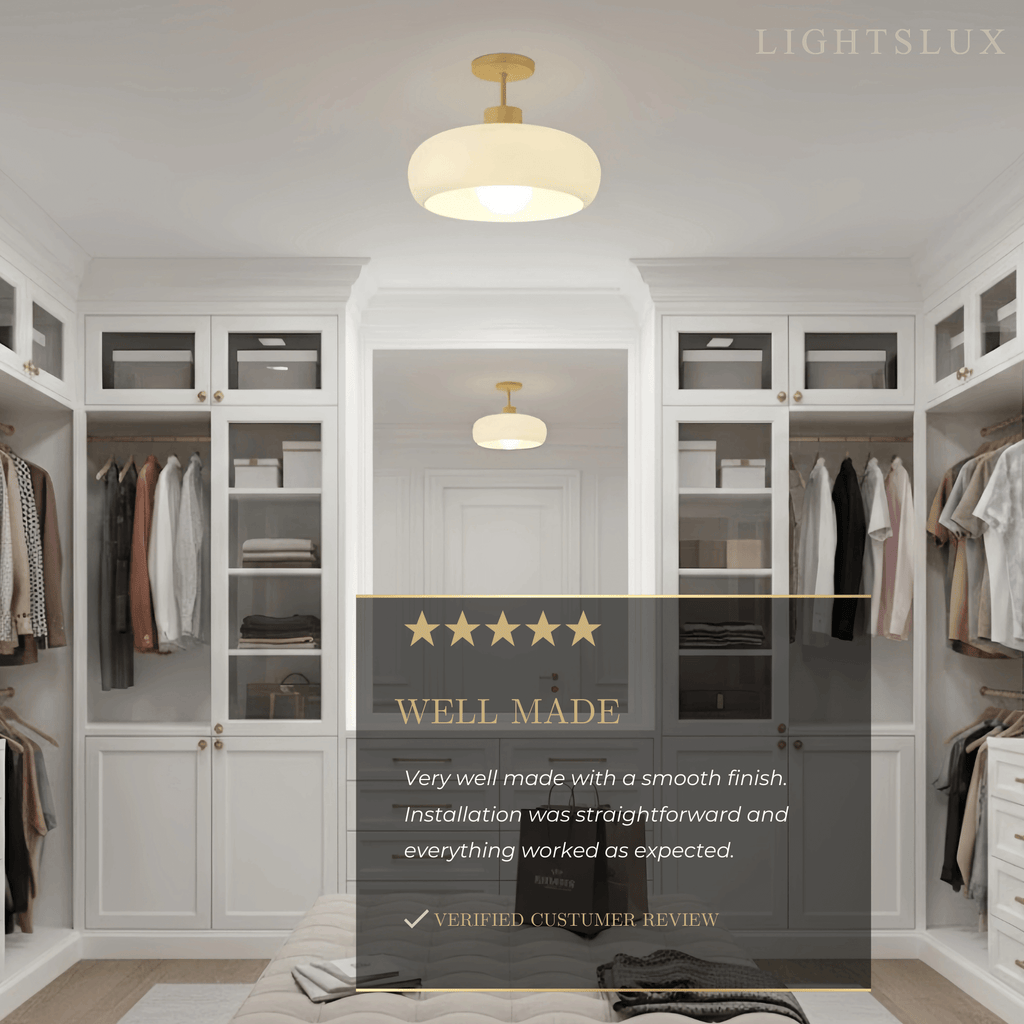 Modern Glass LED Ceiling Light – Orange/White Wood Bedroom/Hallway - Flindria