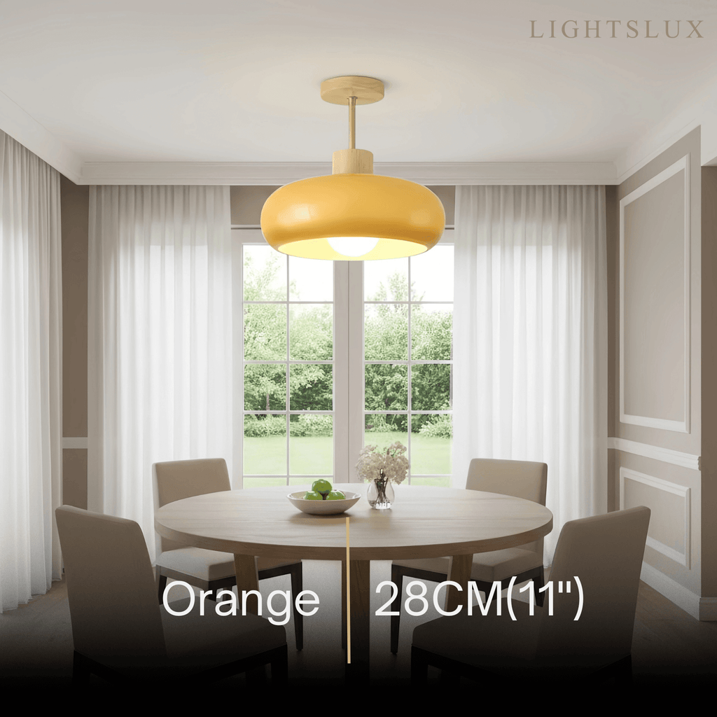 Modern Glass LED Ceiling Light – Orange/White Wood Bedroom/Hallway - Flindria