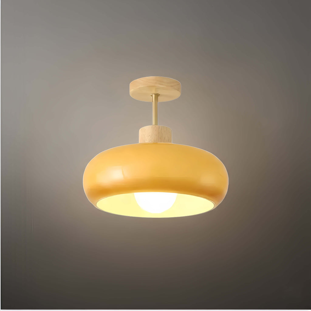 Modern Glass LED Ceiling Light – Orange/White Wood Bedroom/Hallway - Flindria