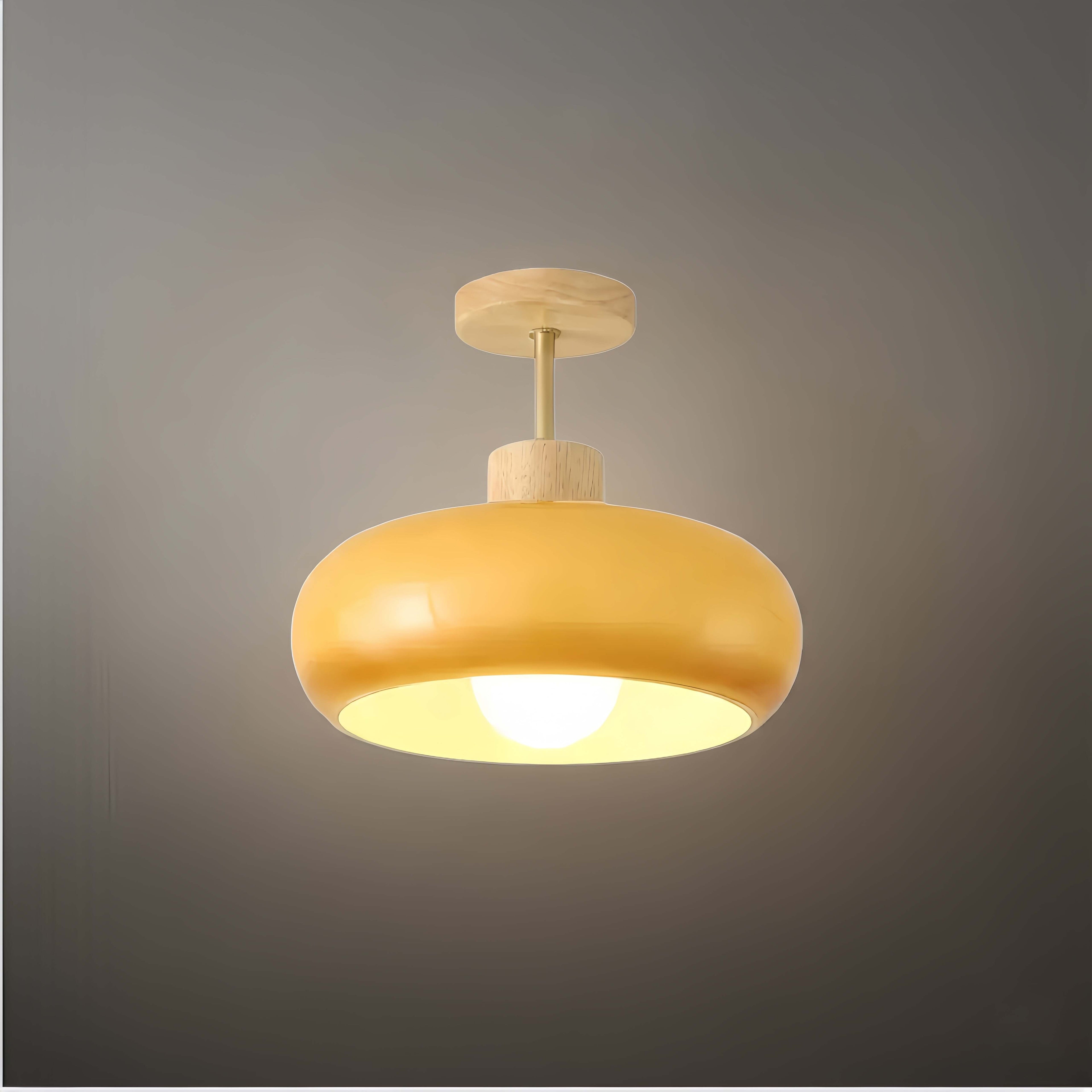Modern Glass LED Ceiling Light – Orange/White Wood Bedroom/Hallway - Flindria