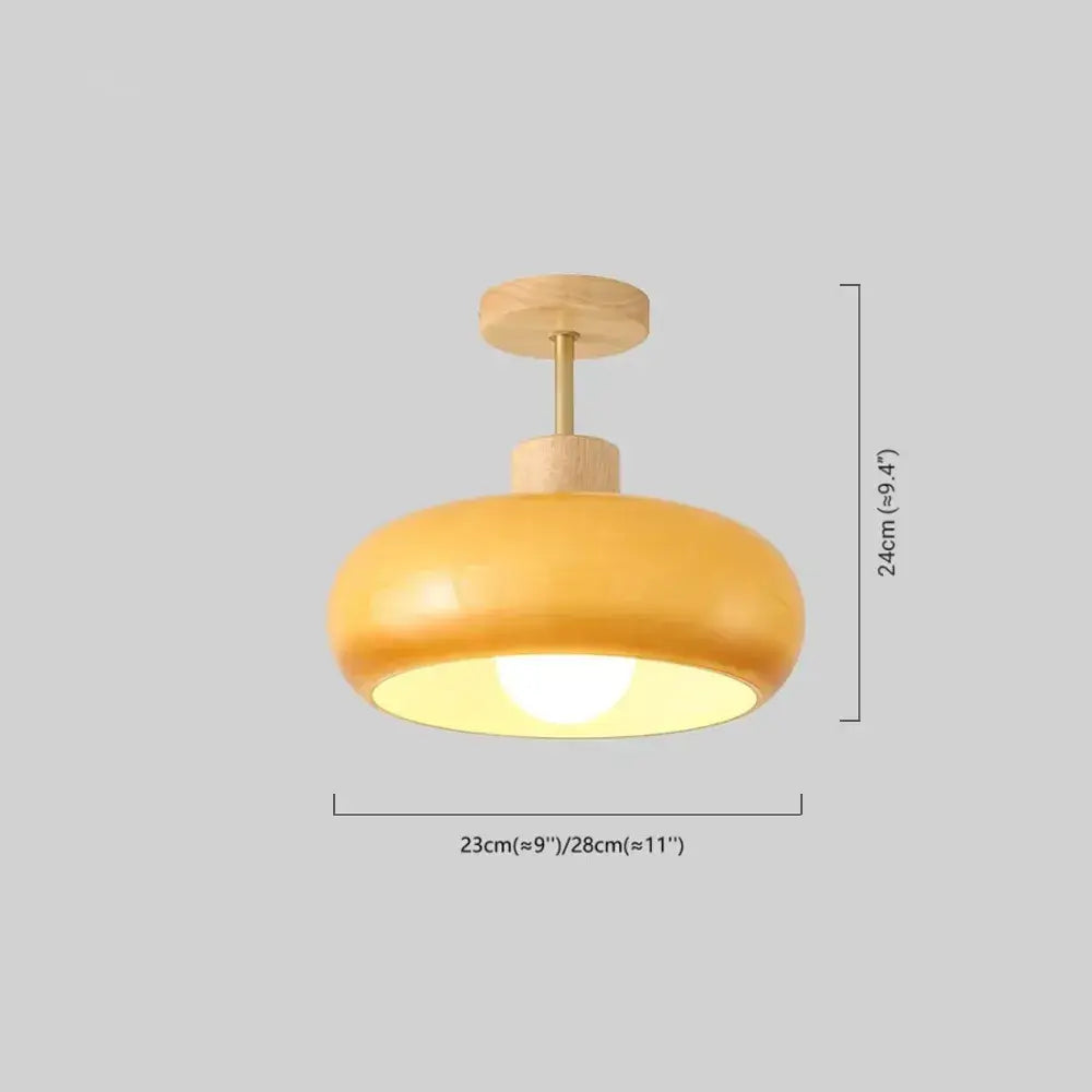 Modern Glass LED Ceiling Light – Orange/White Wood Bedroom/Hallway - Flindria