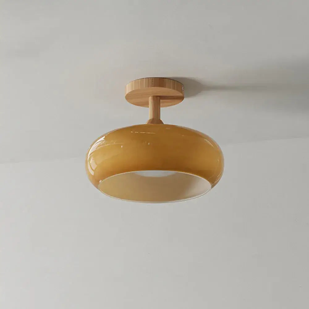 Modern Glass LED Ceiling Light – Orange/White Wood Bedroom/Hallway - Flindria