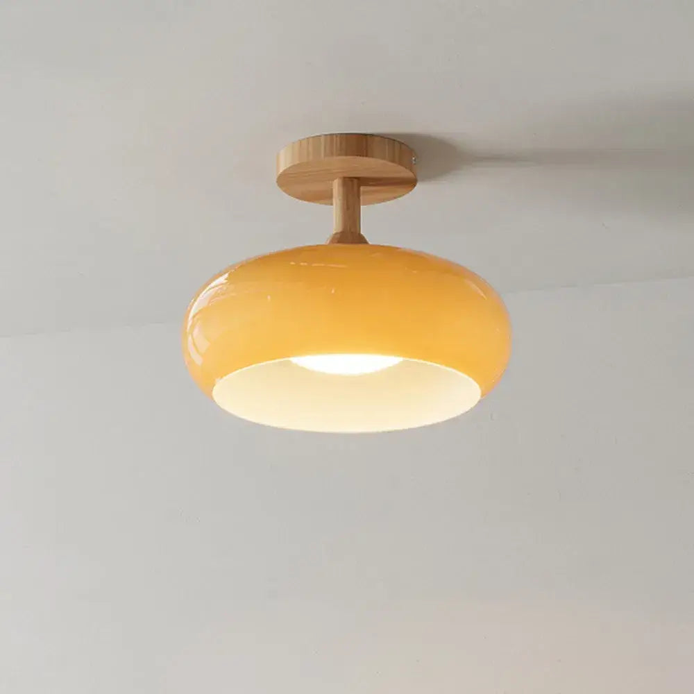 Modern Glass LED Ceiling Light – Orange/White Wood Bedroom/Hallway - Flindria