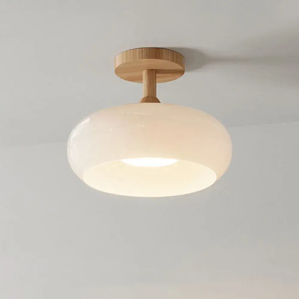 Modern Glass LED Ceiling Light – Orange/White Wood Bedroom/Hallway - Flindria