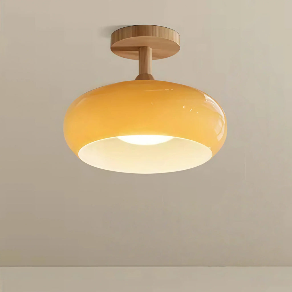 Modern Glass LED Ceiling Light – Orange/White Wood Bedroom/Hallway - Flindria