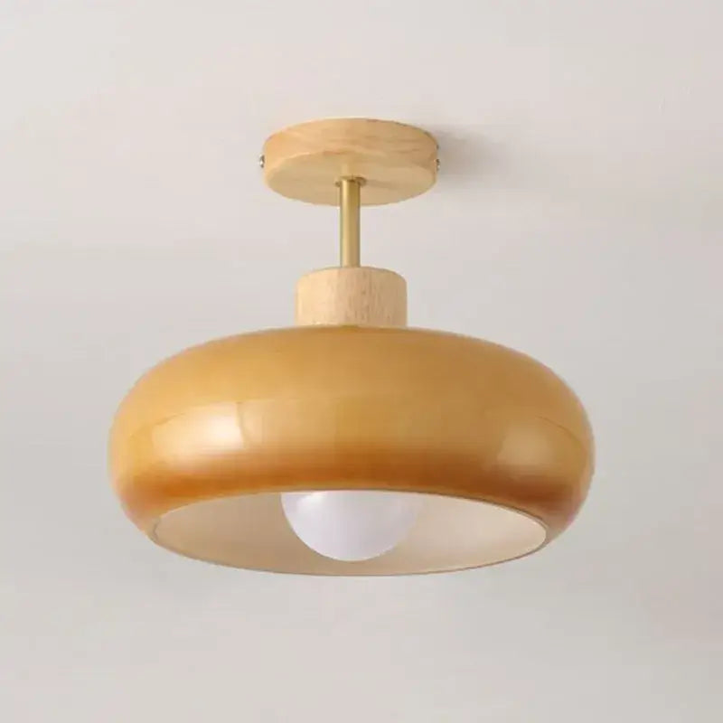 Modern Glass LED Ceiling Light – Orange/White Wood Bedroom/Hallway - Flindria