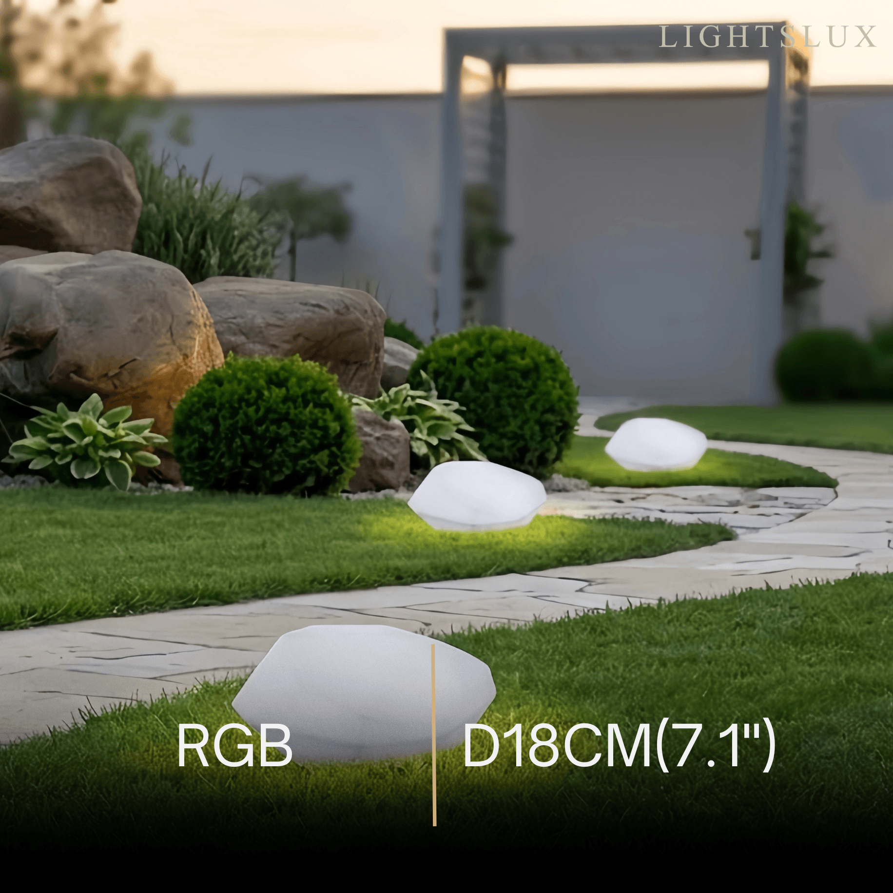Art Deco RGB Pathway Light - Rechargeable Rock Design for Outdoor/Garden - Flindria