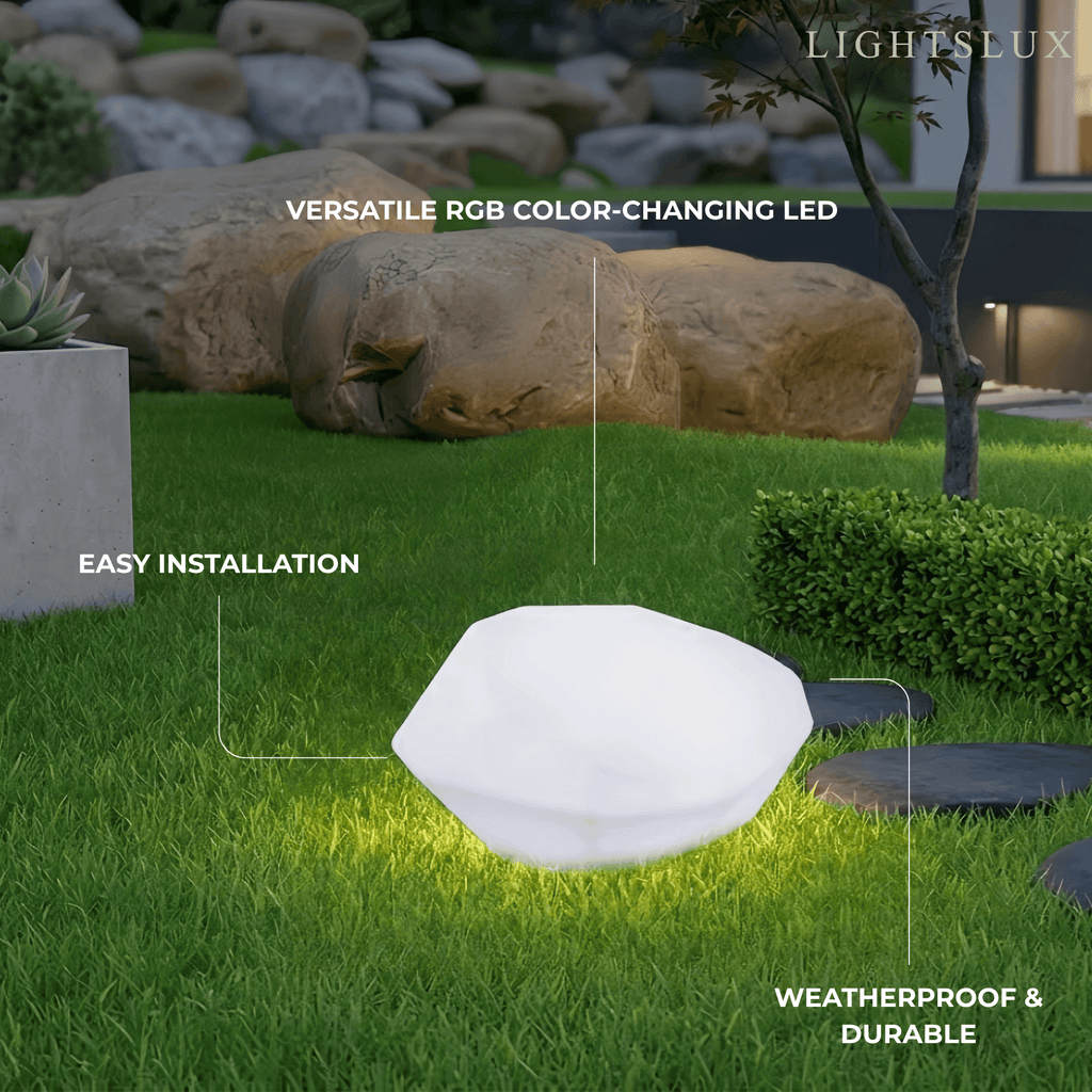 Art Deco RGB Pathway Light - Rechargeable Rock Design for Outdoor/Garden - Flindria