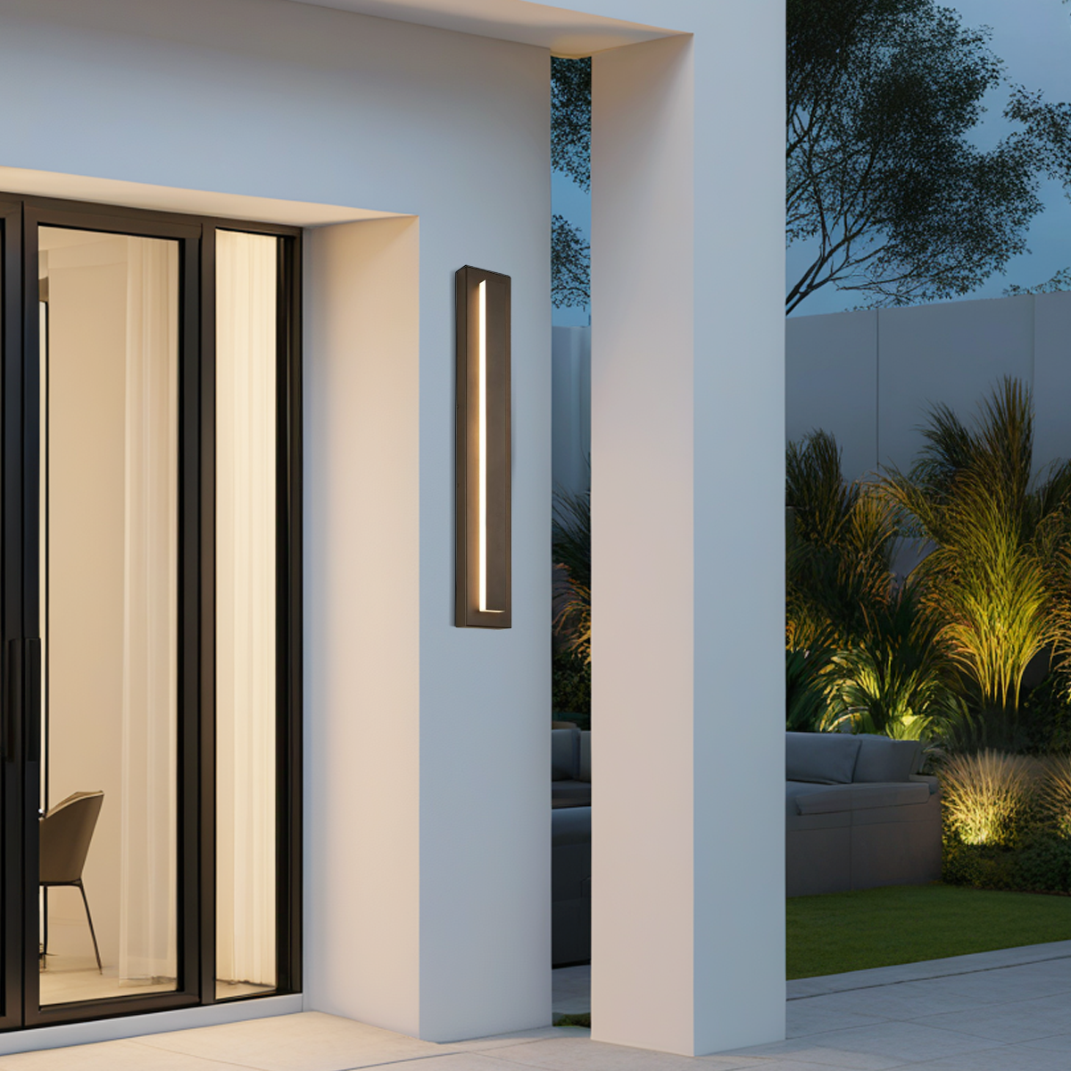 Lámpara de pared moderna Prisma de metal y acrílico - Diseño rectangular negro para jardín - Flindria
