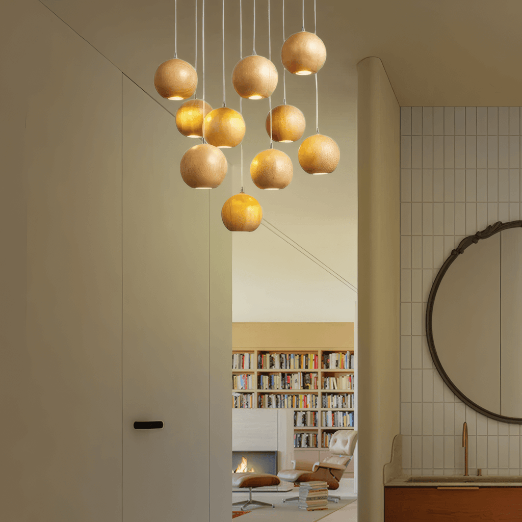 Minimalist Wood Pendant Light - Brown Globe for Living Room/Dining Room - Flindria
