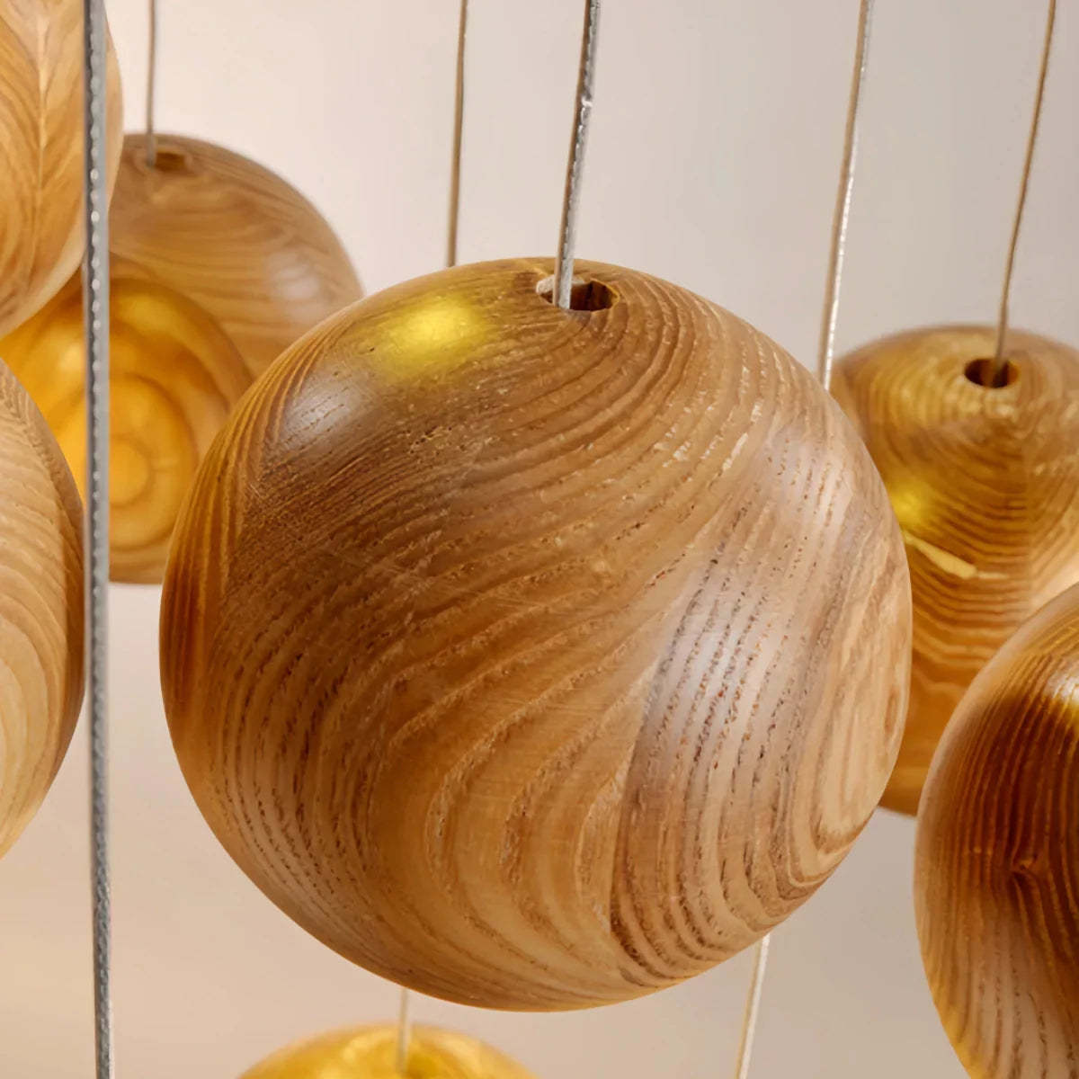 Minimalist Wood Pendant Light - Brown Globe for Living Room/Dining Room - Flindria