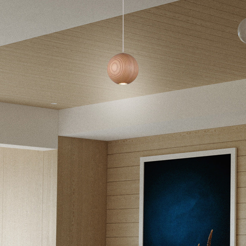 Minimalist Wood Pendant Light - Brown Globe for Living Room/Dining Room - Flindria