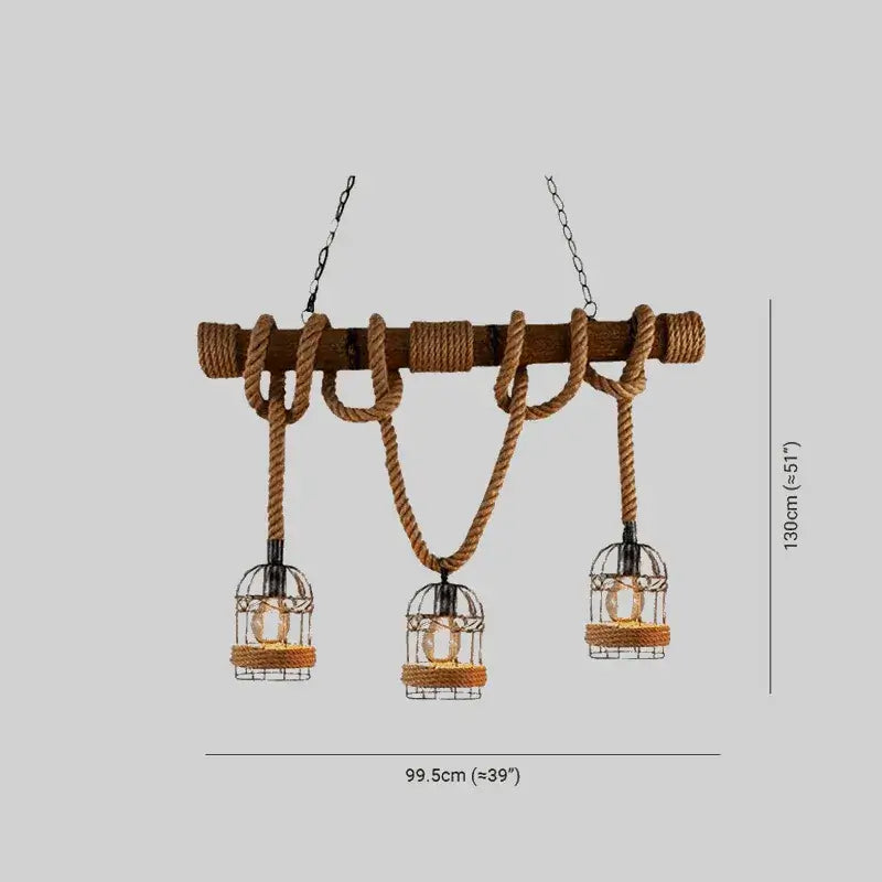 Vintage 3-Light Pendant Lamp – Wood & Rope Design for Dining Room - Flindria