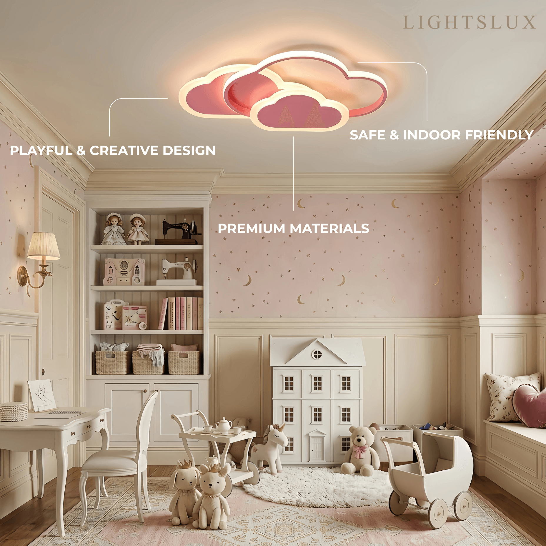 Modern LED Dimmable Star Ceiling Light – Designer White/Pink Kids Room - Flindria