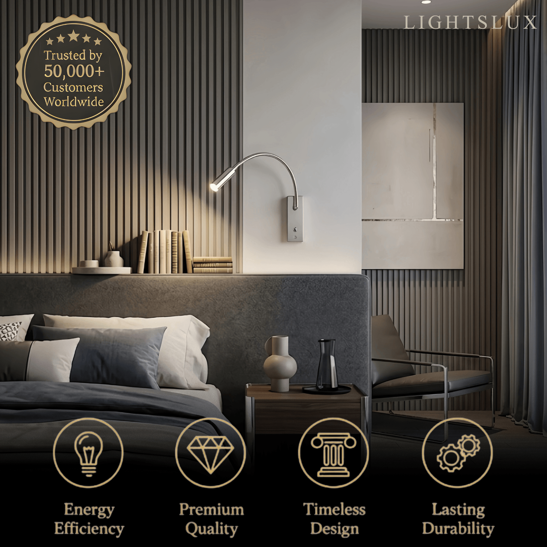 Minimalist Linear Wall Lamp - Bronze/Chrome/Nickel Metal for Bedroom - Flindria