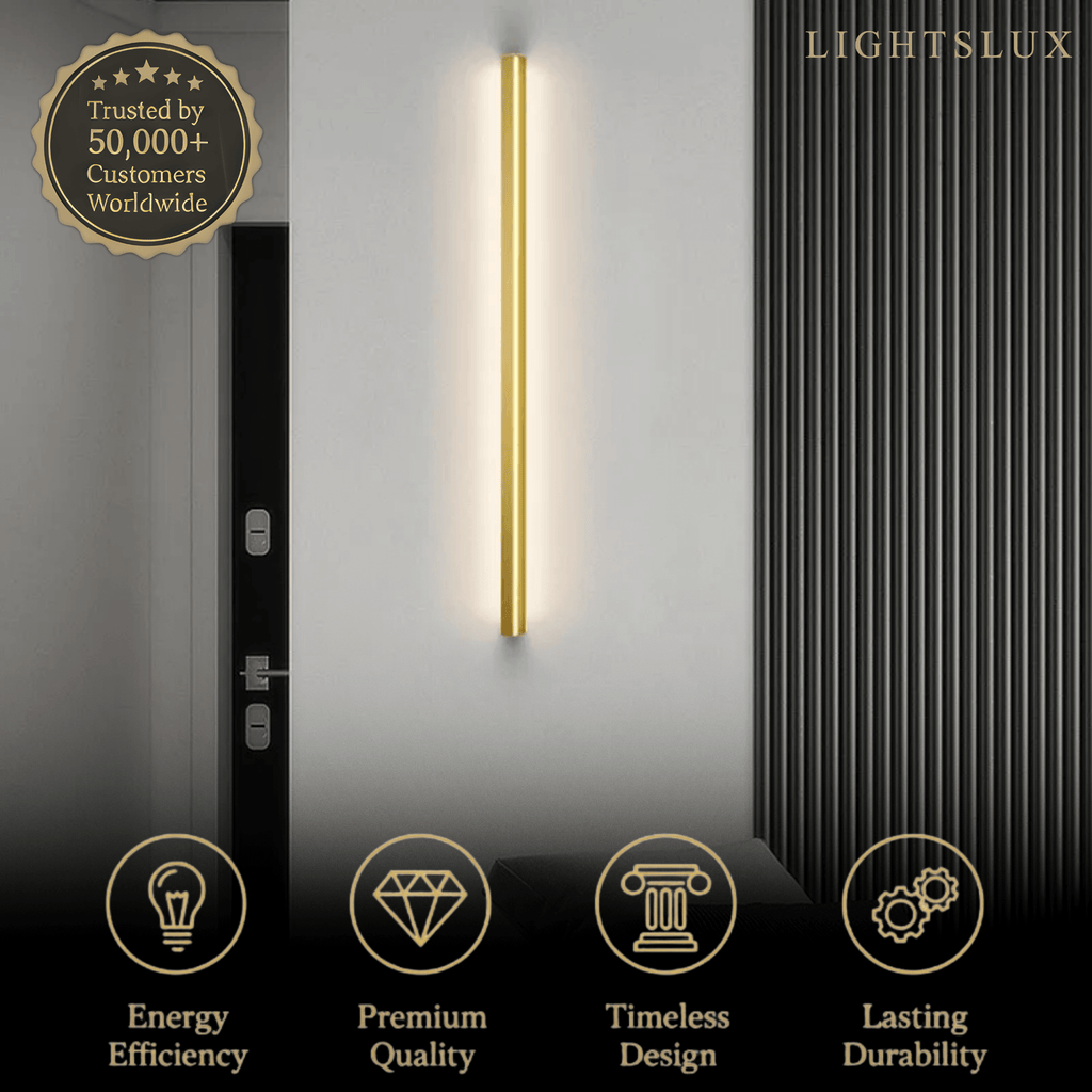 Minimalist Linear LED Wall Lamp – Black/Gold for Bedroom/Living Room - Flindria