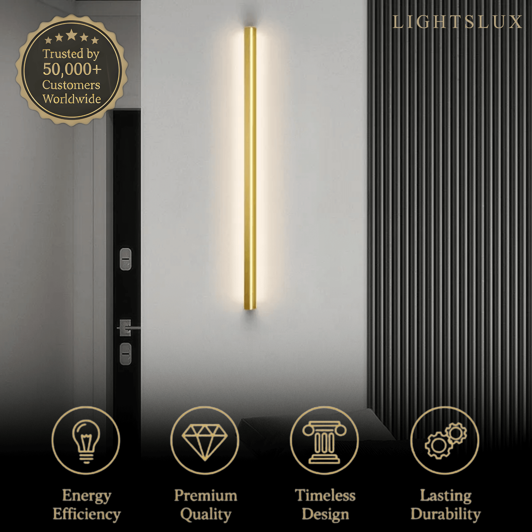 Minimalist Linear LED Wall Lamp – Black/Gold for Bedroom/Living Room - Flindria
