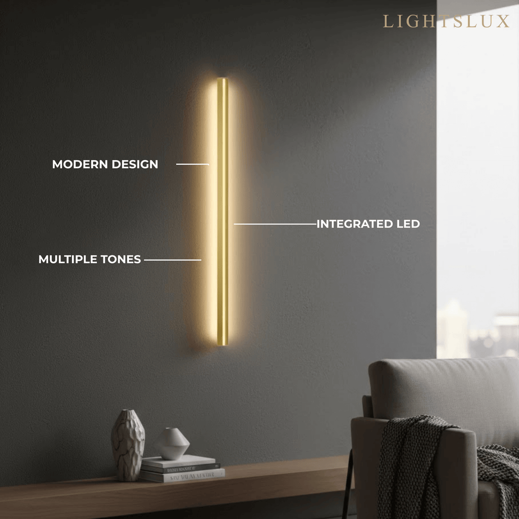 Minimalist Linear LED Wall Lamp – Black/Gold for Bedroom/Living Room - Flindria
