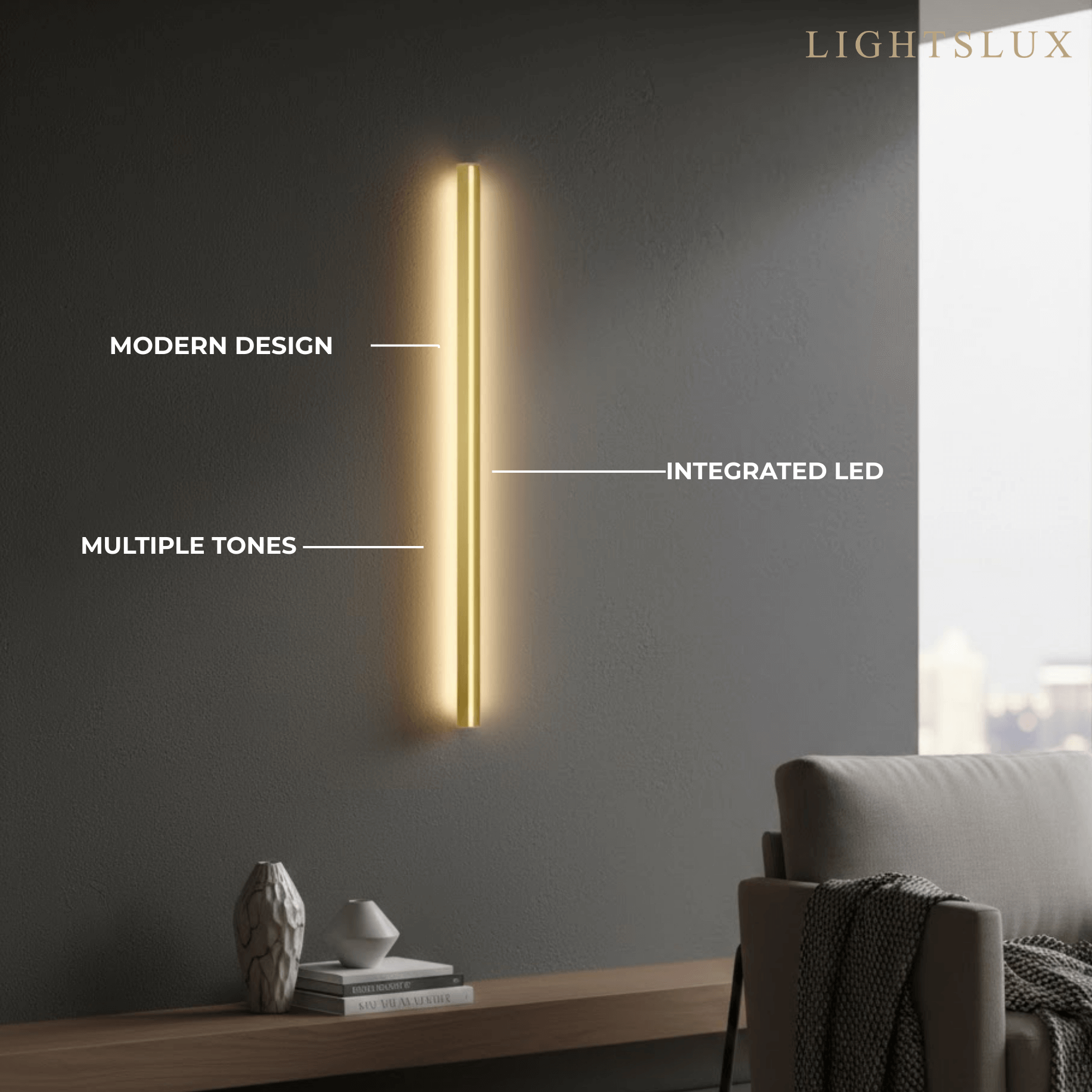Minimalist Linear LED Wall Lamp – Black/Gold for Bedroom/Living Room - Flindria