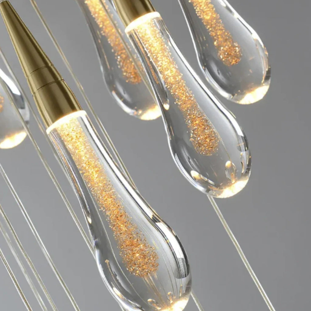 Art Deco Teardrop Pendant Light - Gold Metal/Crystal for Dining Room - Flindria