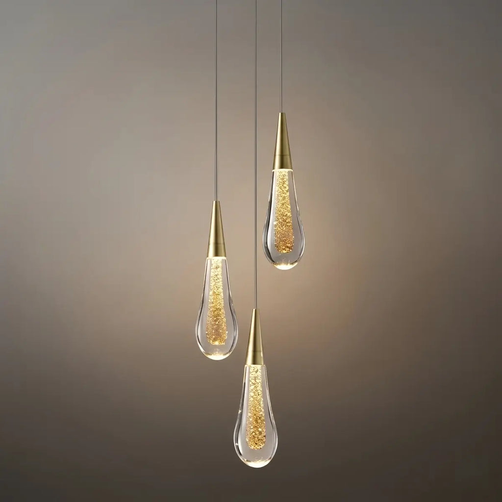 Art Deco Teardrop Pendant Light - Gold Metal/Crystal for Dining Room - Flindria