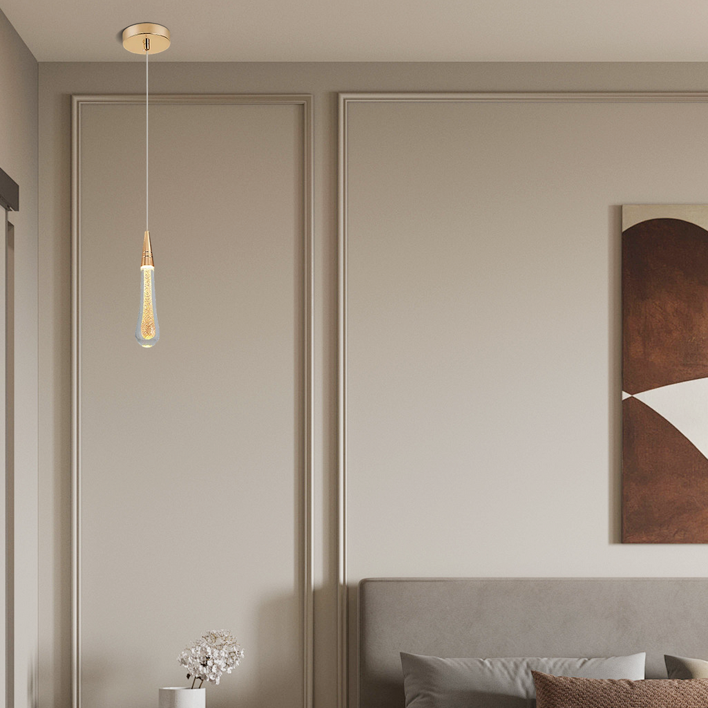 Art Deco Teardrop Pendant Light - Gold Metal/Crystal for Dining Room - Flindria